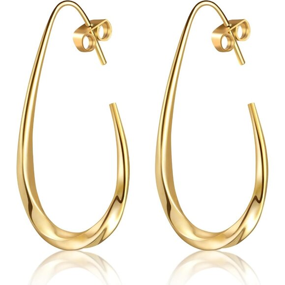 ⚡Gold Drop Hoop Earrings Modern Statement Jewelry for Women Fashion Party Gift - Picture 1 of 6